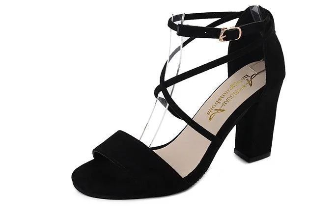 WRAP STRAPS BLOCK HEEL SANDALS