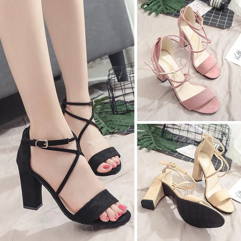 WRAP STRAPS BLOCK HEEL SANDALS