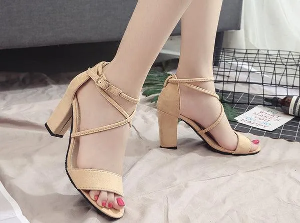 WRAP STRAPS BLOCK HEEL SANDALS