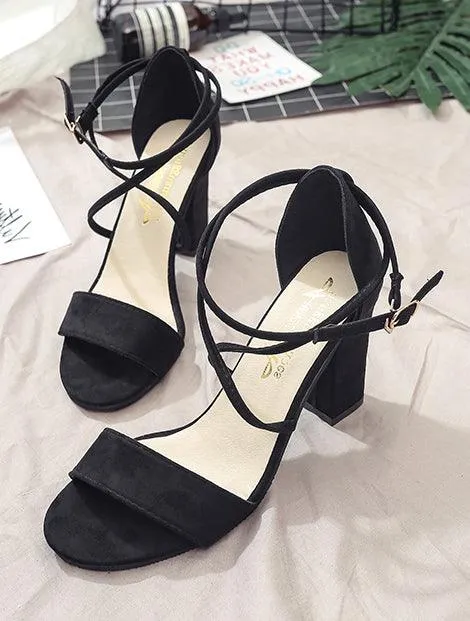 WRAP STRAPS BLOCK HEEL SANDALS