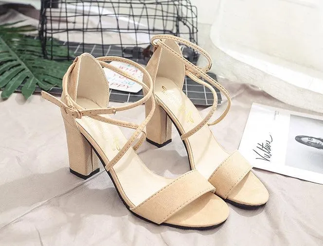 WRAP STRAPS BLOCK HEEL SANDALS