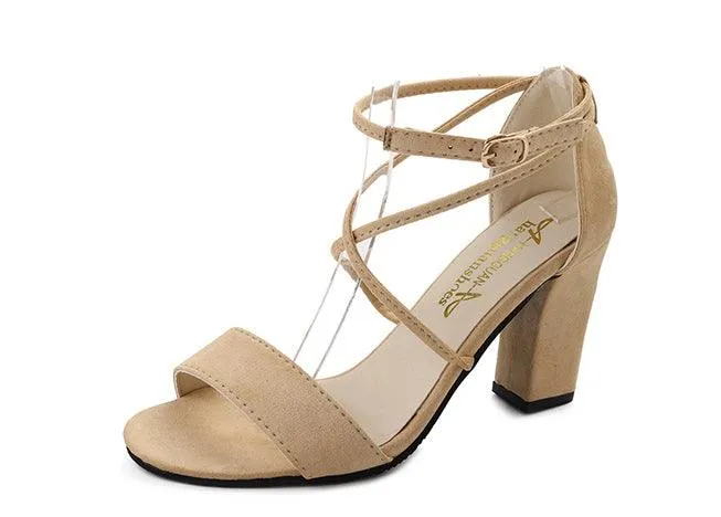 WRAP STRAPS BLOCK HEEL SANDALS