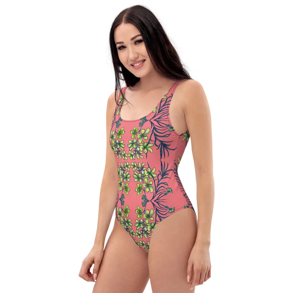 Yellow Orchids Women's Swimwear, Designer Floral Print One-Piece Swimsuit-Made in USA/EU