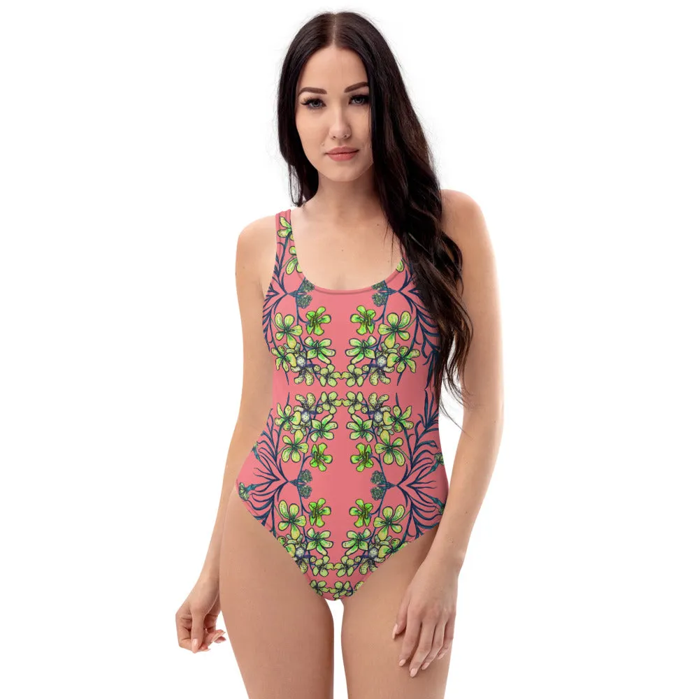 Yellow Orchids Women's Swimwear, Designer Floral Print One-Piece Swimsuit-Made in USA/EU