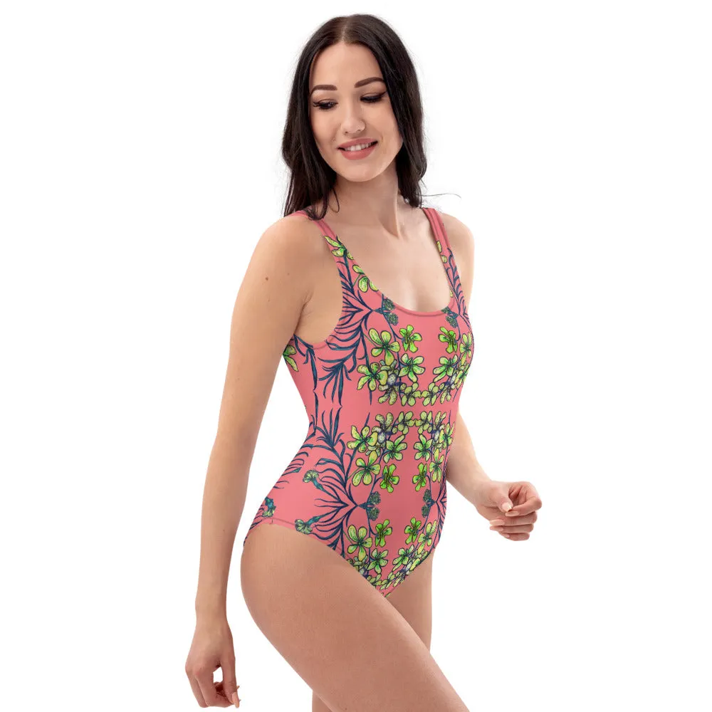 Yellow Orchids Women's Swimwear, Designer Floral Print One-Piece Swimsuit-Made in USA/EU