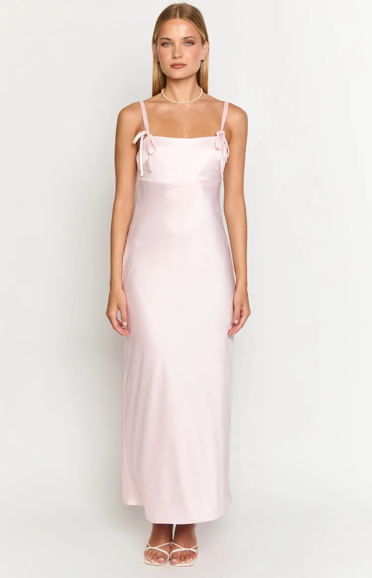 Zya Light Pink Satin Maxi Dress